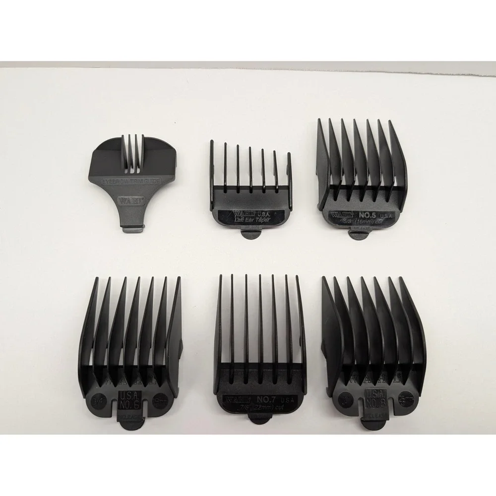 6 pc WAHL Clipper Guide Combs Attachment Guards Assortment with Eyebrow USA